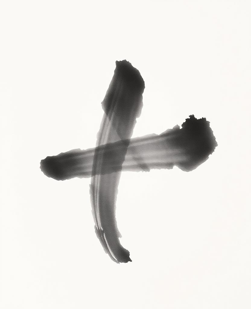 A single ink wash brush stroke on cream paper